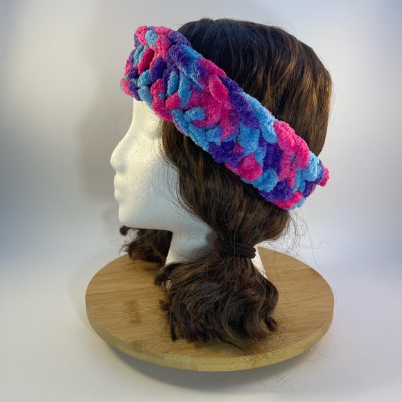 Handmade Kid’s Super Soft & Cozy Winter Headband/Ear Wrap - Pink, Purple & Blue - Picture 5 of 9